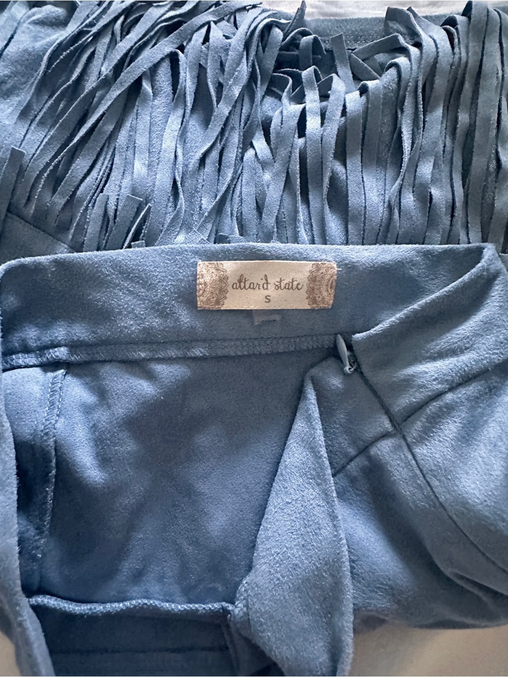 Altar'd State Dusty Blue Fringe Mini Skirt - Picture 3 of 4